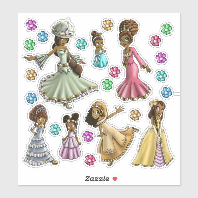 Cute Happy African American Princesses Sticker (Sheet)