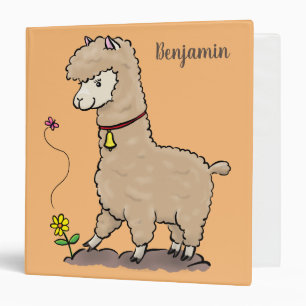 Cute happy alpaca with butterfly cartoon 3 ring binder