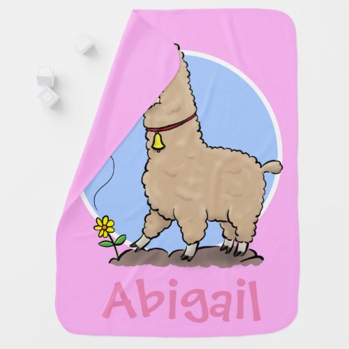 Cute happy alpaca with butterfly cartoon baby blanket