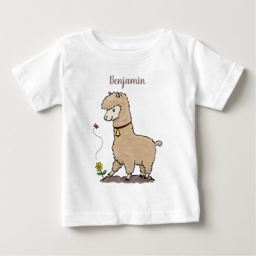 Cute happy alpaca with butterfly cartoon baby T_Shirt