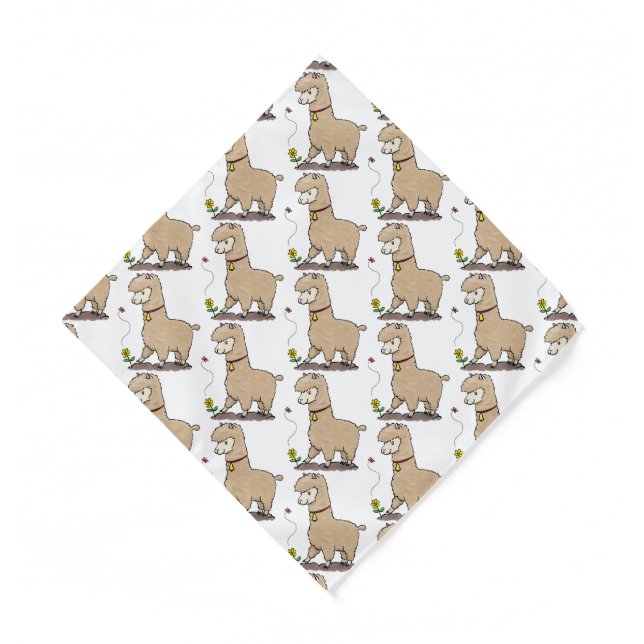 Cute happy alpaca with butterfly cartoon bandana (Front)