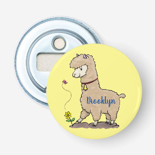 Cute happy alpaca with butterfly cartoon bottle opener