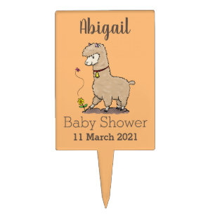 Cute happy alpaca with butterfly cartoon cake topper