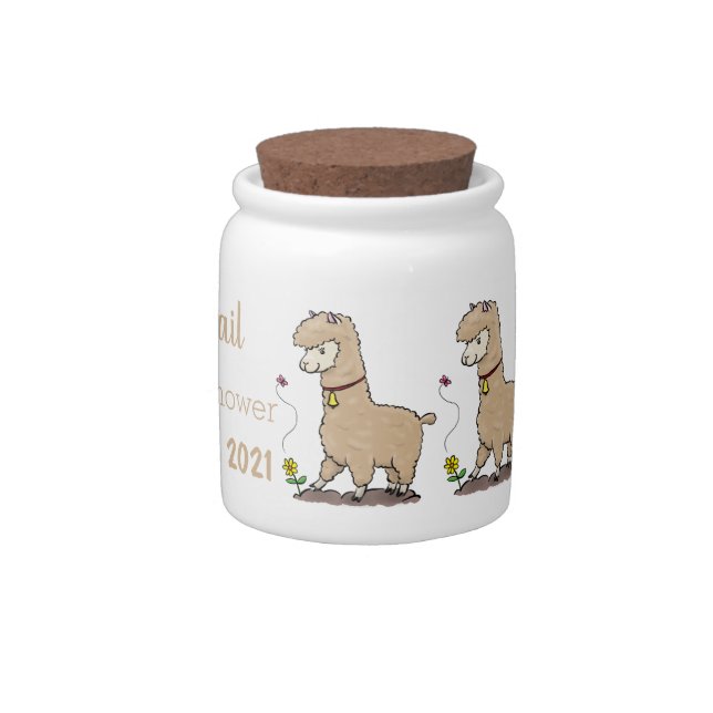Cute happy alpaca with butterfly cartoon candy jar (Right)