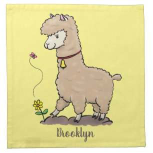 Cute happy alpaca with butterfly cartoon cloth napkin