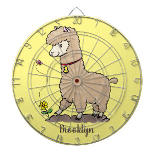 Cute happy alpaca with butterfly cartoon dart board