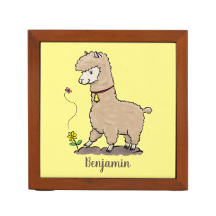 Cute happy alpaca with butterfly cartoon desk organizer