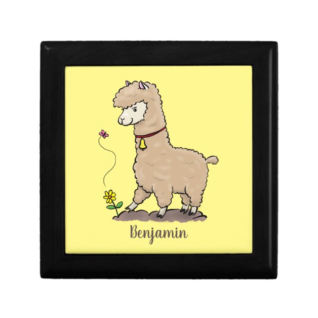 Cute happy alpaca with butterfly cartoon gift box (Front)
