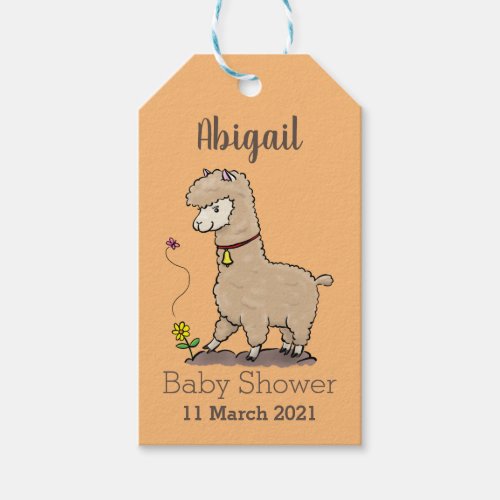 Cute happy alpaca with butterfly cartoon gift tags