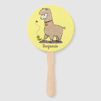 Cute happy alpaca with butterfly cartoon