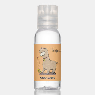 Cute happy alpaca with butterfly cartoon hand sanitizer
