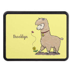 Cute happy alpaca with butterfly cartoon hitch cover