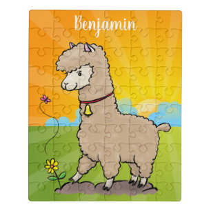 Cute happy alpaca with butterfly cartoon jigsaw puzzle