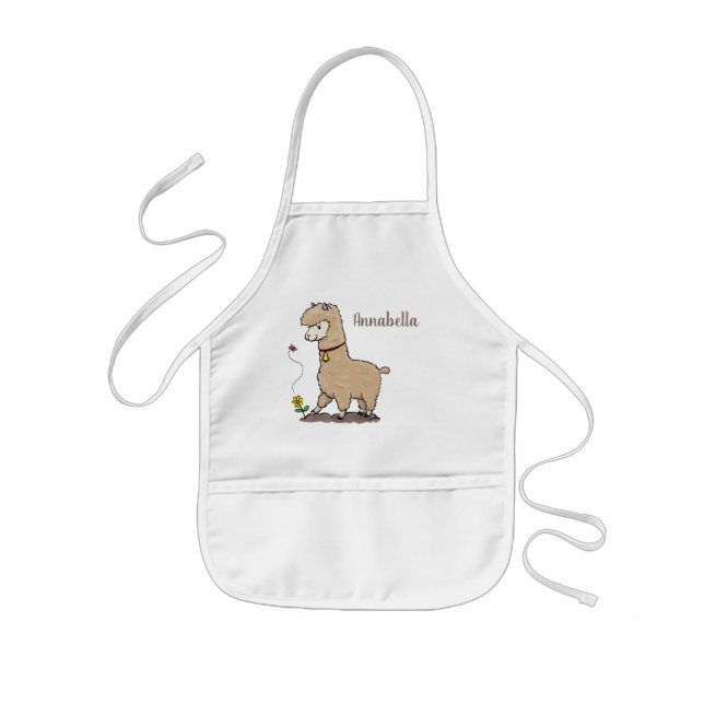 Cute happy alpaca with butterfly cartoon kids' apron (Front)