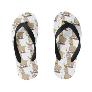Cute happy alpaca with butterfly cartoon kid's flip flops