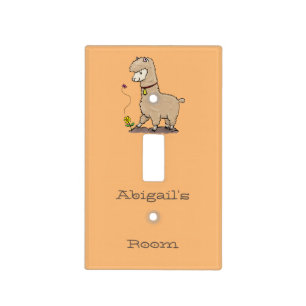 Cute happy alpaca with butterfly cartoon  light switch cover