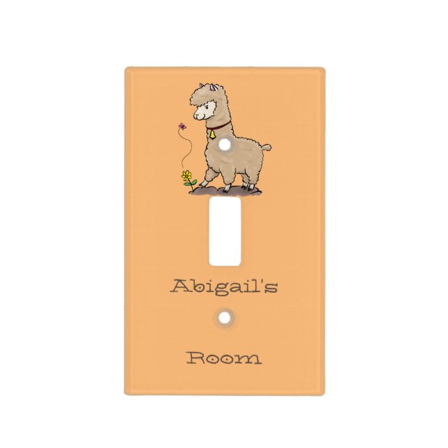 Cute happy alpaca with butterfly cartoon  light switch cover (Front)