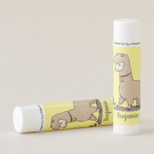 Cute happy alpaca with butterfly cartoon lip balm