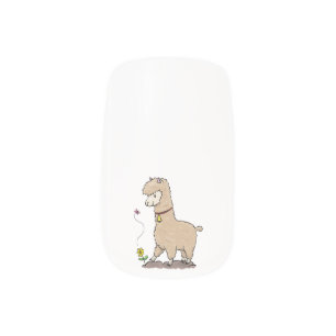 Cute happy alpaca with butterfly cartoon minx nail art