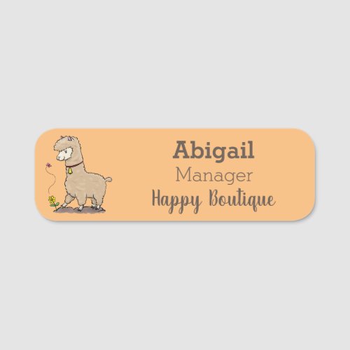 Cute happy alpaca with butterfly cartoon name tag