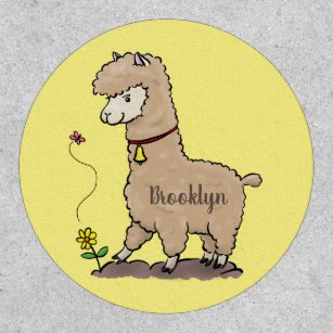 Cute happy alpaca with butterfly cartoon patch