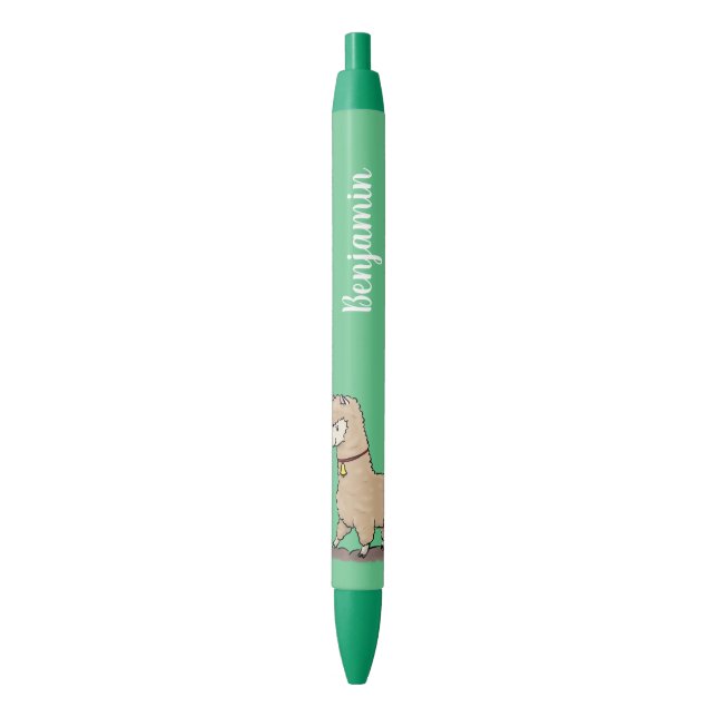 Cute happy alpaca with butterfly cartoon pen (Front Vertical)