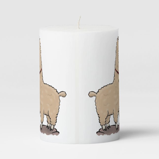 Cute happy alpaca with butterfly cartoon pillar candle (Back)
