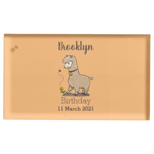 Cute happy alpaca with butterfly cartoon place card holder