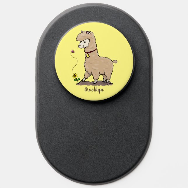Cute happy alpaca with butterfly cartoon PopSocket (Popsocket)