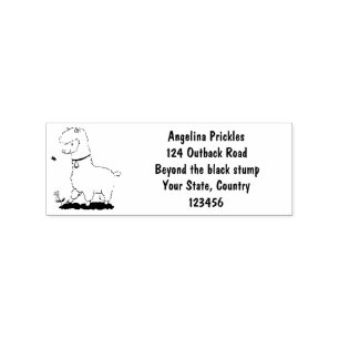 Cute happy alpaca with butterfly cartoon rubber stamp