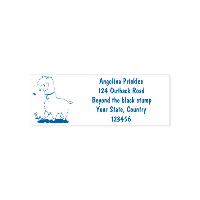 Cute happy alpaca with butterfly cartoon self-inking stamp (Design)