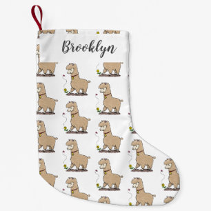 Cute happy alpaca with butterfly cartoon small christmas stocking