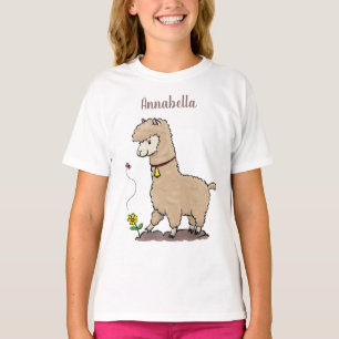 Cute happy alpaca with butterfly cartoon T-Shirt