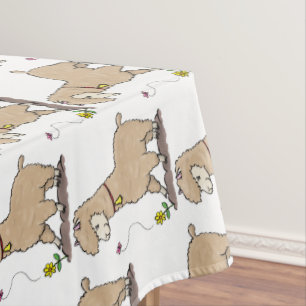 Cute happy alpaca with butterfly cartoon tablecloth