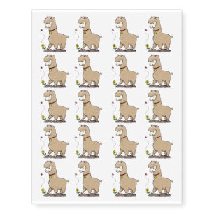 Cute happy alpaca with butterfly cartoon temporary tattoos