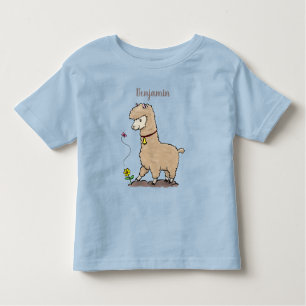 Cute happy alpaca with butterfly cartoon toddler t-shirt