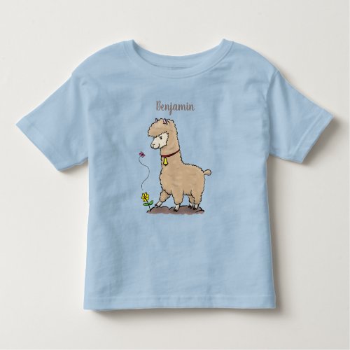 Cute happy alpaca with butterfly cartoon toddler t_shirt