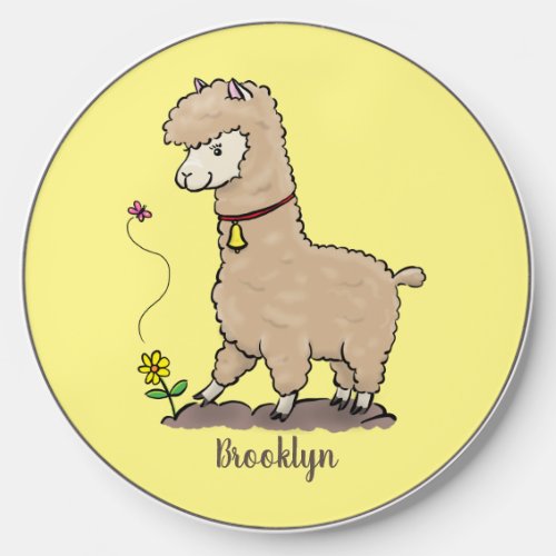 Cute happy alpaca with butterfly cartoon wireless charger 