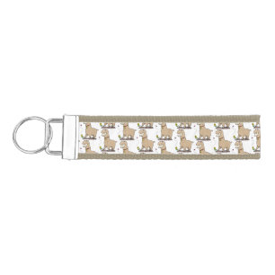 Cute happy alpaca with butterfly cartoon wrist keychain