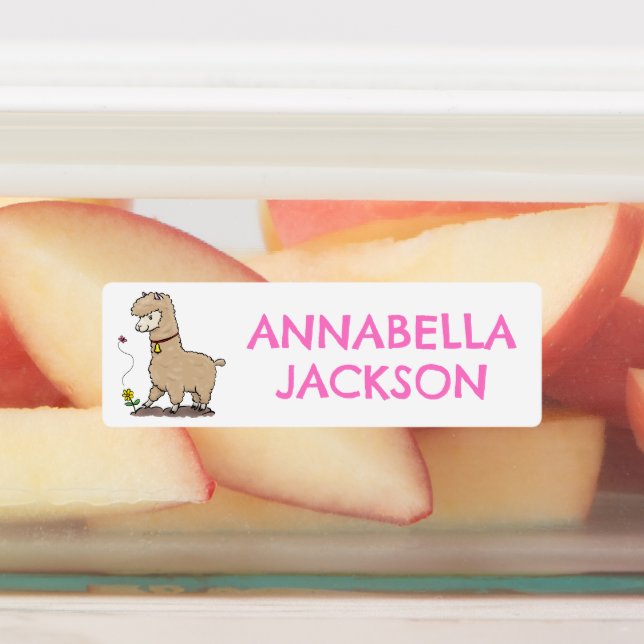 Cute happy alpaca with butterfly personalized labels (Affixed)