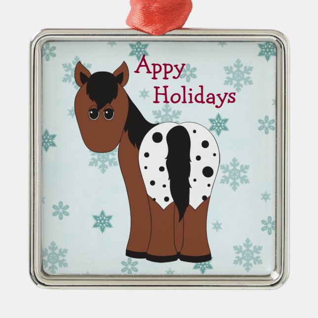 Cute Happy Appy Holidays Blanket Appaloosa Horse Metal Ornament (Front)