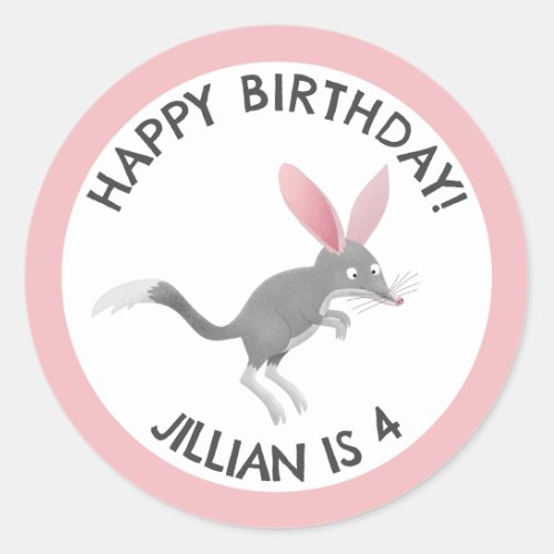 Cute happy Australian bilby birthday personalised Classic Round Sticker
