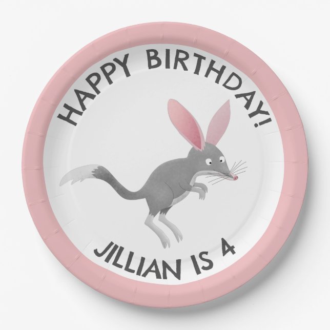 Cute happy Australian bilby birthday personalised Paper Plates (Front)