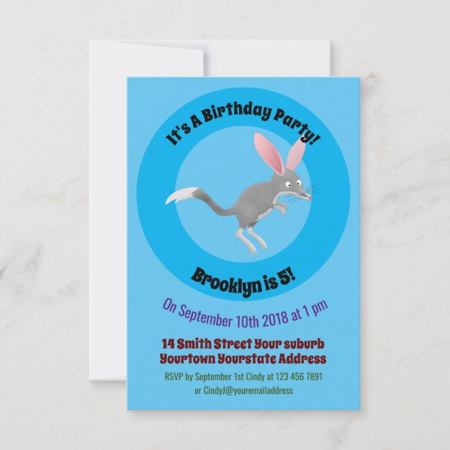 Cute happy Australian bilby cartoon Invitation (Front)