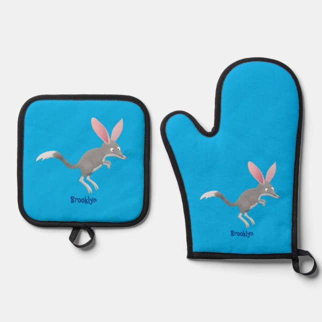 Cute happy Australian bilby cartoon Oven Mitt & Pot Holder Set (Front)