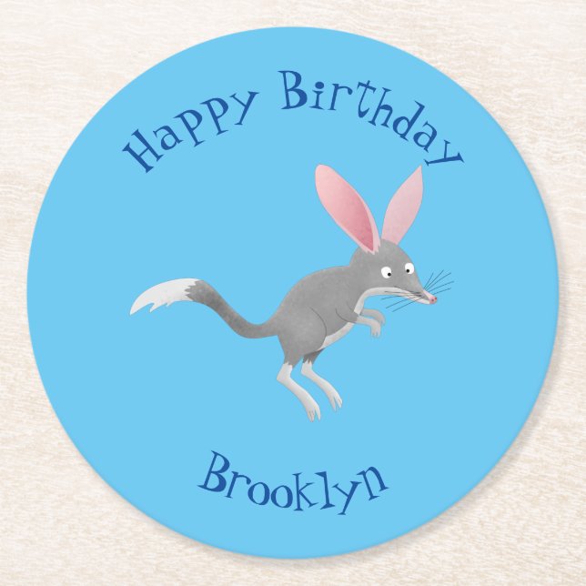 Cute happy Australian bilby cartoon Round Paper Coaster (Front)