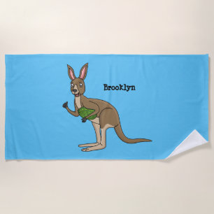 Cute happy Australian kangaroo illustration Beach Towel