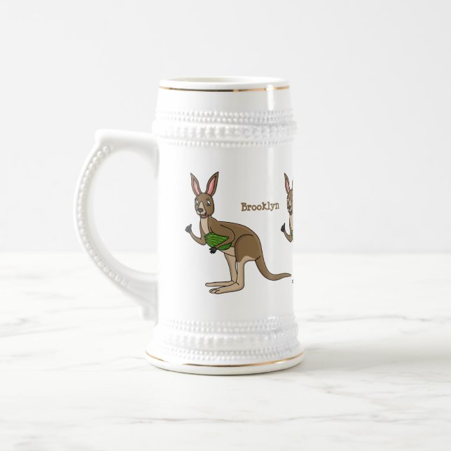 Cute happy Australian kangaroo illustration Beer Stein (Left)