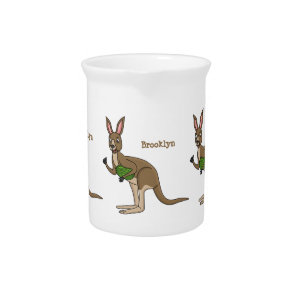 Cute happy Australian kangaroo illustration  Beverage Pitcher
