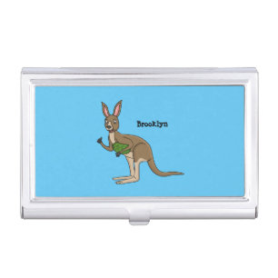 Cute happy Australian kangaroo illustration Business Card Case